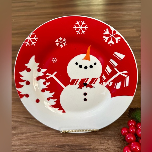 Trisa Stoneware-Snowman Christmas plate, 8-inch salad or dessert plate - Picture 2 of 6